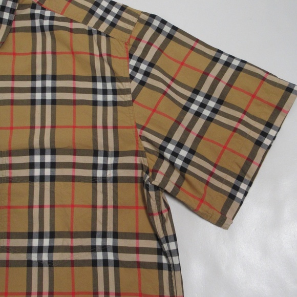 Burberry Men's Check Stretch Cotton Short Sleeve Shirt Archive Beige Size L - Picture 5 of 12